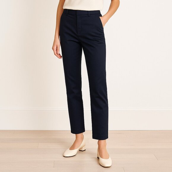 Longchamp High Rise Cotton Chino Pant in Navy Blue - Picture 10 of 10